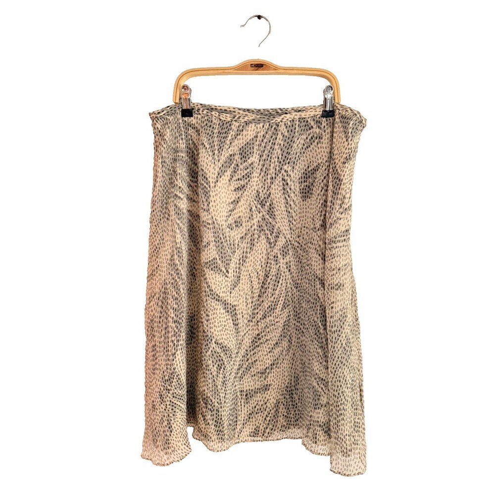 Talbots Silk A-Line Midi Skirt Women Size 16 Petite Black Cream Abstract Leaf